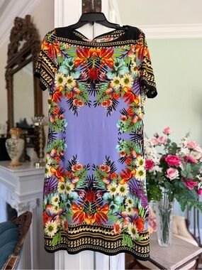 Floral Print Short Sleeve Shift Dress - Lavender multicolor by ECI New York